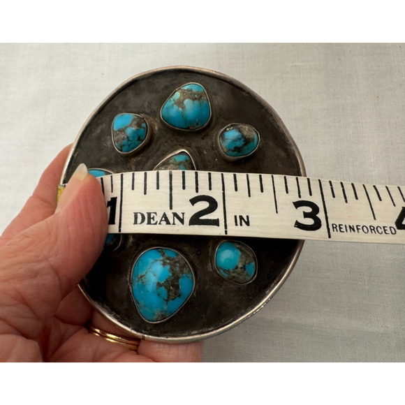 Navajo Villa Grove Turquoise Native American Cuff Bracelet LARGE Silver 60g VTG - Picture 6 of 9